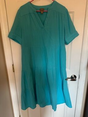 Chico’s Turquoise Tiered Rolled Gauze Midi Dress